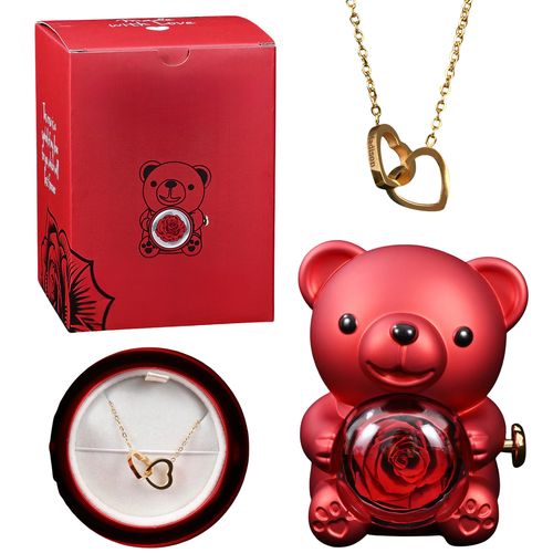 Rose Bear with Necklace – Engraved with Your Names