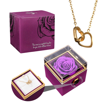 Preserved Rose Engraved Necklace with Your Names