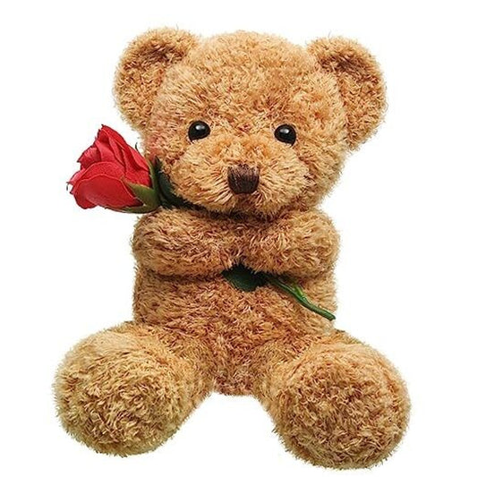 Bear Stuffed Animal Gift with Rose Funny Cute Bear Stuffed Animal Plush Beige