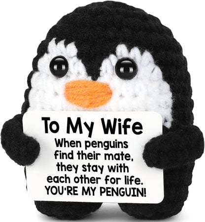 Gifts for Him Her Boyfriend Girlfriend Birthday Christmas, to My Love Handmade Crochet Penguin, Wedding Anniversary Valentines Gift for Women Men, Romantic I Love You Gift for Couples Wife Husband